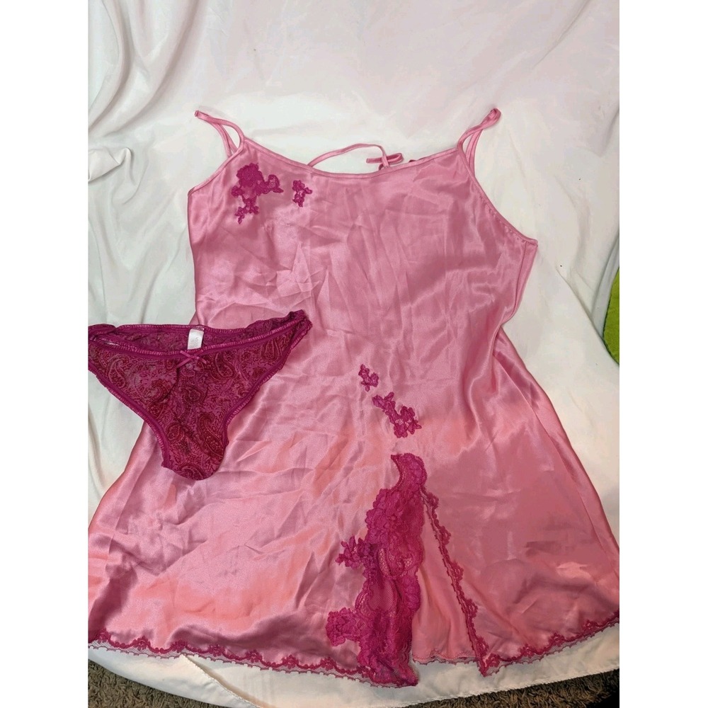 Vintage Victoria's Secret Pink Satin Slip Dress Set Madison Beer Y2K Large